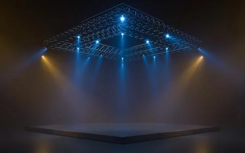 Empty stage with lighting equipment on a stage. Spotlight shines on the stage Stock Illustration