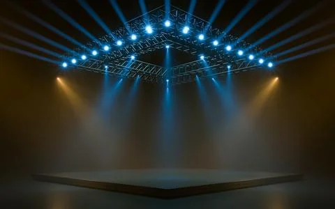 Empty stage with lighting equipment on a stage. Spotlight shines on the stage Stock Illustration
