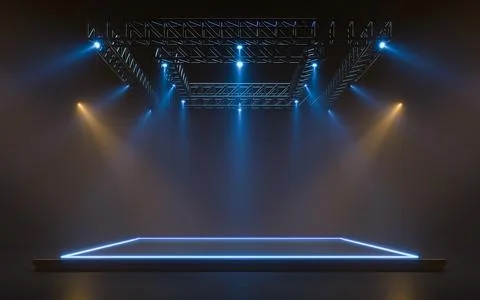 Empty stage with lighting equipment on a stage. Spotlight shines on the stage Stock Illustration