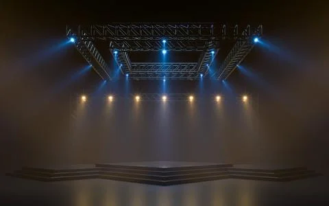 Empty stage with lighting equipment on a stage. Spotlight shines on the stage Stock Illustration