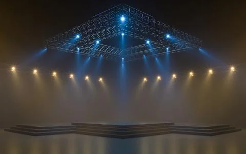 Empty stage with lighting equipment on a stage. Spotlight shines on the stage Stock Illustration