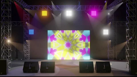Empty Stage with lights  and videowall for music concert Stock Footage 258640204
