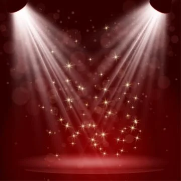 Empty stage with lights on red background Stock Illustration