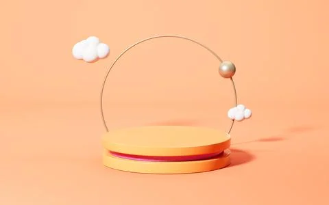 Empty stage with orange background, 3d rendering. Ilustração Stock