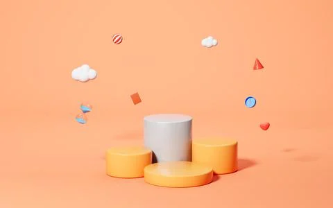 Empty stage with orange background, 3d rendering. Stock Illustration