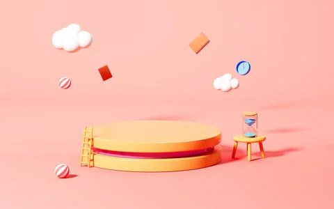 Empty stage with pink background, 3d rendering. Ilustração Stock