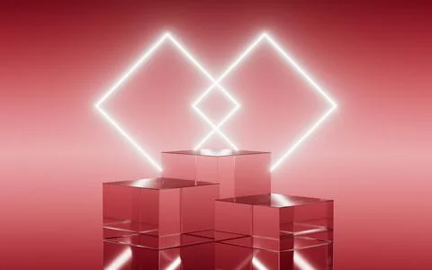 Empty stage with ray neon glass background, 3d rendering. 스톡 일러스트