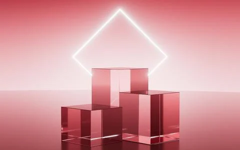 Empty stage with ray neon glass background, 3d rendering. 스톡 일러스트