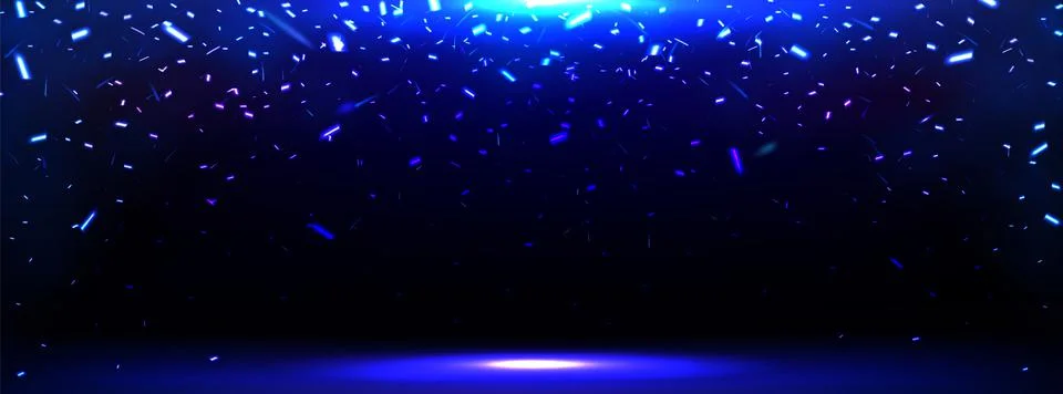 Empty stage with spotlight and falling blue sparks Stock Illustration