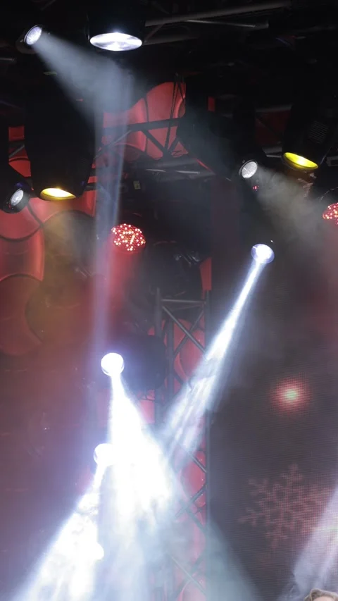 An empty stage of the theater, lit by spotlights and smoke Stock Footage 339024502