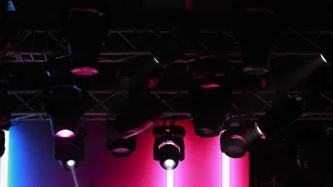 An empty stage of the theater, lit by spotlights and smoke Stock Footage 339024793