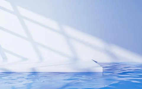 Empty stage with water scene, 3d rendering. Ilustración de archivo