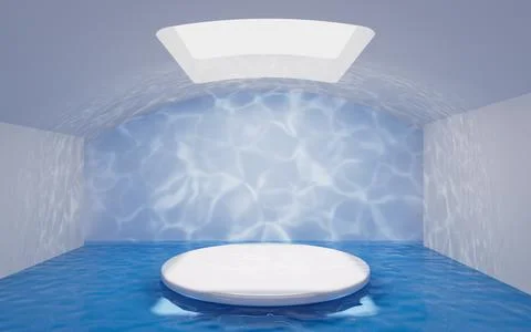 Empty stage with water scene, 3d rendering. Ilustración de archivo