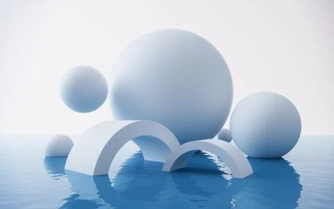 Empty stage with water surface, 3d rendering. Illustrazione stock