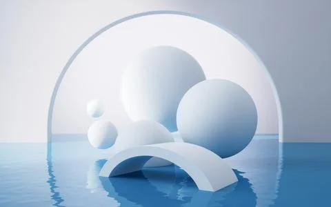 Empty stage with water surface, 3d rendering. Illustrazione stock