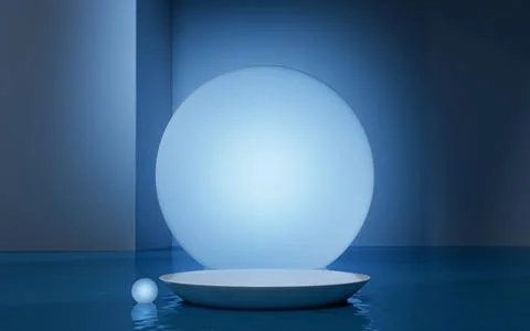 Empty stage with water surface, 3d rendering. Illustrazione stock