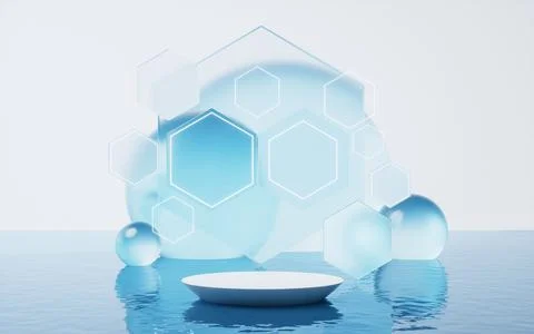 Empty stage with water surface, 3d rendering. Illustrazione stock