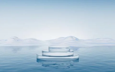 Empty stage with water surface background, 3d rendering. Ilustração Stock