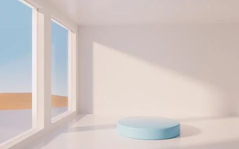 Empty stage in a white room, 3d rendering. Stock Illustration