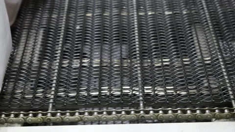 Empty stainless steel mesh conveyor belt Stock Footage 130191876