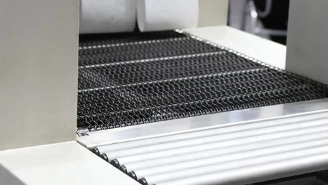 Empty stainless steel mesh conveyor belt Stock Footage 130191900
