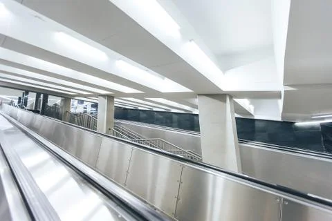 Empty Staircase Escalator Inside the Subway Stock Photos