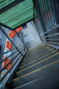 An empty staircase leading to the subway in NYC Stock Photos