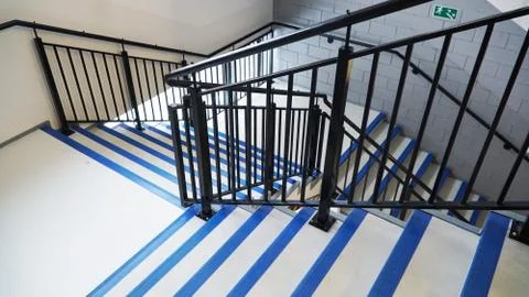 Empty staircase in the school. Closure of the school due to covid-19 outbreak Stock Photos