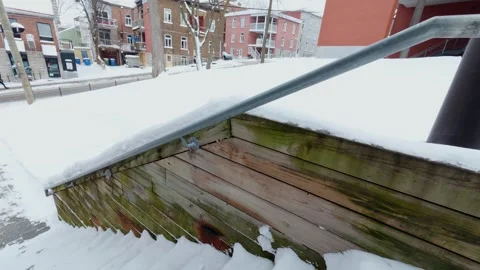 Empty Staircase in Snowy City Stock Footage 323486954