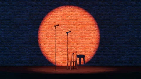 Empty stand-up comedy scene with a microphone and spotlights. Video stock 324238002