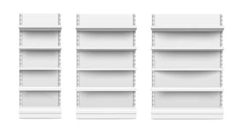 Empty stand retail shelves three diferent size pieces mockup vector. Stock Illustration