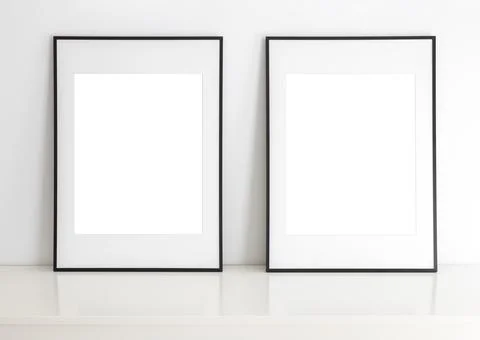 Empty standing portrait mock up frames 스톡 사진