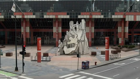 Empty State of Illinois Building - COVID-19 Pandemic Stock Footage 129843449