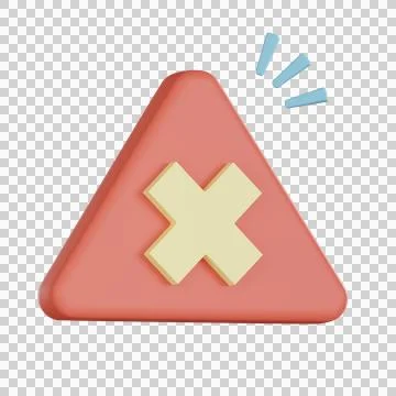 Empty states 3d icon with red triangular warning sign and yellow cross symb.. イラスト素材