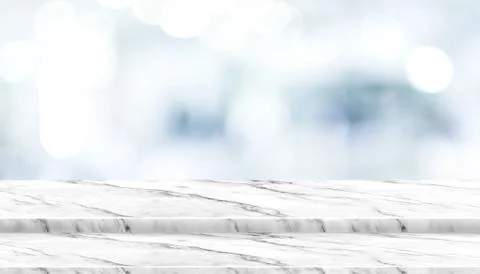 Empty step white marble table top with blur patient waiting for doctor at hos Stock Photos