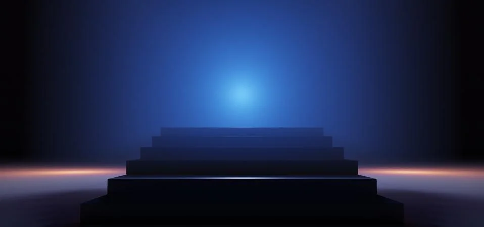 Empty Stepped Pedestal in Dramatic Stage Light. Illustrazione stock