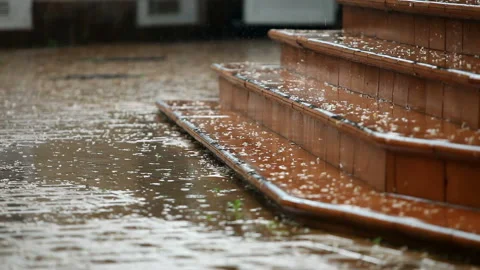 Empty steps in the rain Stock Footage 90350180