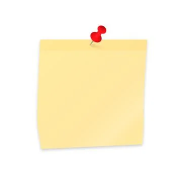 Empty sticker and pushpin isolated on white. Yellow sticky note paper clippin Stock Illustration