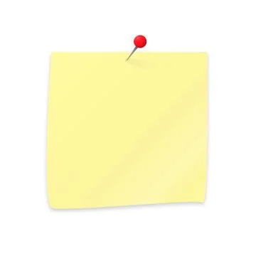 Empty sticker and pushpin isolated on white. Yellow sticky note paper clippin Illustrazione stock