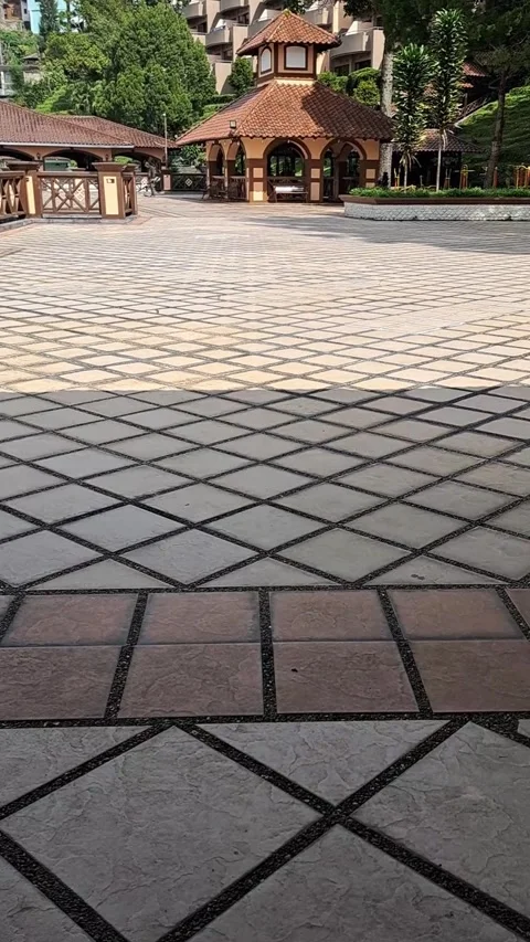 Empty Stone Paved Courtyard in a Resort Stock Footage 331414749