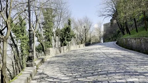 Empty Stone Road Approaching Gjirokastër Castle Stock Footage 345961386