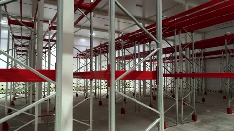 Empty storage room with storage racks. Stock Footage 155297719