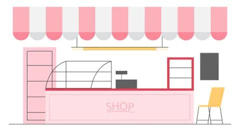 Empty store interior. Counter, shelves and exposition Stock Illustration