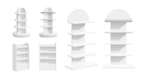 Empty store shelf. Shop display, indoor supermarket or warehouse blank stands Stock Illustration