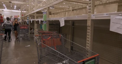 Empty store shelves in grocery store do to pandemic Stock Footage 126495506