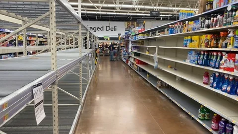 Empty store shelves at Houston area stores durning coronavirus pandemic. 스톡 동영상 126248121