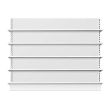 Empty store shelves mockup with blank retail shelfs, wide supermarket showcas Stock Illustration