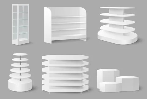 Empty store shelves mockup vector illustration isolated set Stock Illustration