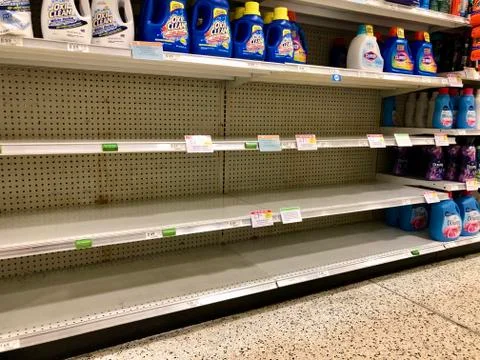 Empty store shelves, Stock-Fotos