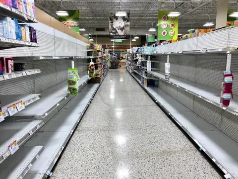 Empty store shelves. Stock Photos